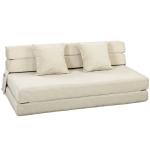 HOMCOM 2‑in‑1 Klappsofa, wandelbare 2‑Sitzer‑Chauffeuse in Cordvelours, Kissen, Seitentaschen, Creme