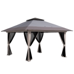 Outsunny Tenda Dobrável Pop-up com Altura Ajustável Proteção UV50+ Telhado Duplo e Redes Mosquiteiras 4x4x2,8 m Cinzento Claro