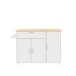Mesa de cozinha móvel com tampo de trabalho dobrável, gaveta, prateleira para especiarias, suporte para toalhas, 132,5x44/70x90 cm, Branco+Cor natural