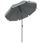Outsunny Ombrellone da Spiaggia Inclinabile con Ancora per la Sabbia e Borsa da Trasporto, Ø150x185 cm, Grigio Scuro