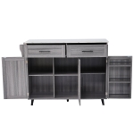 Grande ilha de cozinha com tampo extensível dobrável, 5 rodízios (2 com travão) , 129x46/71x91,5 cm, Cinzento