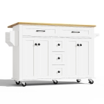 Carrinho de cozinha multifuncional com tampo de trabalho dobrável, 140x40/65x89 cm, Branco+Cor natural
