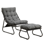 Outdoor-Lounge-Sessel mit Hocker, Polsterkissen, Sling-Gewebe, Stahlrahmen, Grau