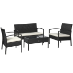 Outsunny 4-delig Tuinmeubelset Tuinzitgroep Tuinset, weerbestendig, inclusief kussens, Zwart + Wit