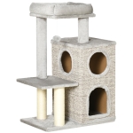 PawHut kattenboom met kattengrot, kattenbed en speelbal, 60 cm x 40 cm x 91 cm, lichtgrijs+naturel