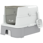 PawHut Katzentoilette mit abnehmbarem Deckel, Schublade, Schaufel, 2 Filterbeuteln und Pedal, 60x40x45cm, Grau