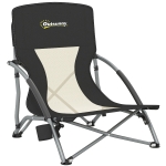 Outsunny Sedia da Spiaggia Pieghevole con Schienale a Rete e Portabicchieri, in Metallo e Tessuto Oxford, 58x55x62 cm, Nero