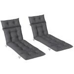 Outsunny Lot de 2 coussins de chaise longue coussin bain de soleil épais, confortable - 6 attaches, 190 x 56 x 10 cm, gris foncé