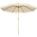 Outsunny Chapéu de Sol Exterior Ø265x244 cm Chapéu de Sol de Jardim com Ângulo Ajustável Manivela Franjas de Estilo Boho Creme