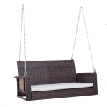 Outsunny hangbank 2-zits rotan tuinschommel met zitkussen bruin