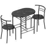 HOMCOM Eetset 3-delig, keukentafel en stoelen voor 2 personen met rek, woonkamer, zwarte marmerlook