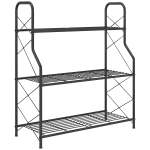 Outsunny 3-laags plantenrek, 78 cm hoog bloemenrek met handgrepen, metalen plantenstandaard zwart