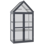 Outsunny kas met 3 planken, massief hout, behuizing van polycarbonaat, grijs, 70,5 x 42 x 132 cm