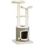 PawHut kattenboom met kattengrot, twee platforms, twee krabpalen, pluche hoes, roomwit, 48 x 48 x 110 cm