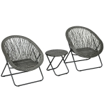 Outsunny Tuinmeubelset, 3-delig, rotanlook, 2 stoelen, 1 tafel, inklapbaar, Grijs