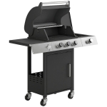 Outsunny Gasbarbecue 10,5 kW 3+1 Branders BBQ Grillwagen RVS met Zijbrander Flesopener Thermometer Gietijzeren Grillrooster