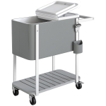 Outsunny Koelwagen met 56L capaciteit, serveerwagen met wielen, flesopener, onderste plank, handgreep, mobiele drankwagen, grijs
