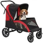 PawHut Hondenwagen, opvouwbare hondenbuggy voor middelgrote honden, huisdierwagen met 4 wielen, veiligheidslijnen, remmen, zwart
