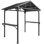 Outsunny Grillpaviljoen 2,52 x 1,56 m, Waterdicht Grillpaviljoen met Zadeldak Zijplanken Haken Stalen Frame Zwart