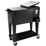 Outsunny Koelwagen met opbergruimte, afvoer, wielen en zwart design