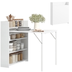HOMCOM Inklapbare Eettafel, Geschikt voor Kleine Ruimtes, met 4 Discrete Schappen, Opvouwbare Keukentafel, Anti-Kantelfunctie, Wit