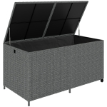 Outsunny Rattan Tuinbox 650L waterdicht UV-bestendig Kussenbox met Deksel Wielen Opbergruimte 150 x 75 x 74 cm Donkergrijs