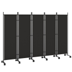 Outsunny Biombo Dobrável de 5 Painéis com 12 Rodas 252x170 cm Biombo Separador de Ambientes Preto