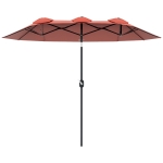 Outsunny Ombrellone da Giardino Doppio Inclinabile con Apertura a Manovella, 295x152x222cm, Rosso