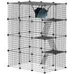 PawHut Four-Tier DIY Large Cat Cage with Hammock, Ramps, Five Doors, Indoor Use for 1-3 Cats, Black