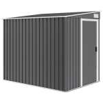 Outsunny Magazie pentru Unelte din Metal 1.5x2m cu Fundație, Ușă Glisantă și Acoperiș Înclinat, Gri Închis