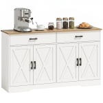 HOMCOM Dressoir Buffetkast, 140 cm Farmhouse Keukenkast met 2 Lades en 2 Kasten, Wit