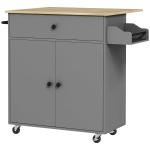 HOMCOM Desserte de cuisine sur roulettes, Îlot central cuisine tiroir étagère réglable support à épices et porte-serviette gris
