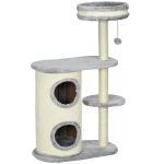 PawHut Arranhador para Gatos, Postes de Corda de Sisal, Pelúcia Macia, Multinível, Brinquedo de Bola, Cinza, 59x35x100 cm