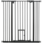 PawHut Extra Tall Pet Gate, Indoor Dog Safety Gate, with Cat Flap, Auto Close, 74-101cm Wide - Black