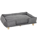 PawHut Sofá para cães, sofá para pets, cama para pets, almofada removível e lavável, Natural+ Cinza escuro