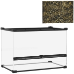 PawHut Terrário para Répteis Terrário de Vidro 48 L com Ventilação Frontal Fundo em Pedra Fecho Giratório 50x30x35 cm Preto