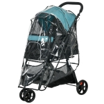 PawHut Carrinho para animais de estimação, carrinho para cães, dobrável, com capa de chuva, 2 suportes para bebidas, Azul + Preto