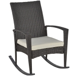 Outsunny Cadeira de Balanço Poltrona de Balanço para Jardim com Almofada , Polyrattan+Metal, Castanho+Creme, 66 x 88 x 98 cm