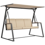 Outsunny Baloiço estilo Hollywood para jardim 3 lugares, com toldo, resistente às intempéries, Bege + Preto