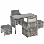 Outsunny Conjunto de Polyrattan para 4 Pessoas Conjunto de Jantar para Jardim com Almofadas, Cinza