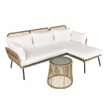 Outsunny Conjunto de 3 peças em rattan para jardim, PE-Rattan, 1 sofá de canto, 1 espreguiçadeira, inclui almofadas, resistente às intempéries, Café+Creme