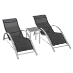 Outsunny Conjunto de espreguiçadeiras em metal com malha 3 peças. Espreguiçadeira com mesa lateral Conjunto de jardim com 2 espreguiçadeiras, 1 mesa lateral Conjunto de assentos para jardim, varanda 59B x 169T x 66H cm Preto+Prata