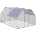 PawHut Gallinero para Exterior Grande 2,8x3,8x1,95 m Jaula de Gallinas de 2 Habitaciones Cubierta de Tela Oxford Anti-UV Plata