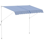 Outsunny toldo de fixação com manivela ajustável em altura toldo de braço articulado resistente à sujeira, resistente às intempéries toldo para varanda 150cm de largura toldo para terraço varanda alpendre Azul+Branco