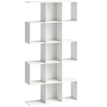 HOMCOM 5-Tier Bookshelf, S Shaped Geometric Bookcase with 15 Compartments, White Wood Effect