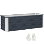 Outsunny canteiro elevado de aço para jardim, caixa de plantio, floreira, vaso de plantas com luvas Cinza carvão 125 x 47 x 44 cm