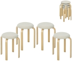 HOMCOM Conjunto de 4 bancos estofados, empilháveis, superfície laqueada, pés de madeira, Creme branco