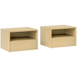 HOMCOM Conjunto de 2 Mesas de Cabeceira de Parede, Mesa de Cabeceira, Criado-mudo, Aglomerado, Natural, 45 x 35 x 27,5 cm