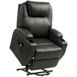 HOMCOM Poltrona de TV com ajuda elétrica para levantar, poltrona relax com função de deitar, controle remoto, porta-copos, bolso lateral, apoio para os pés, couro sintético, preto