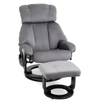 HOMCOM Poltrona Relax com Pufe, Poltrona giratória para TV com Massagem Vibratória, Função Reclinável, Cadeira de Massagem com Bolso Lateral, Poltrona Reclinável com Acabamento Aveludado para Sala de Estar Cinza